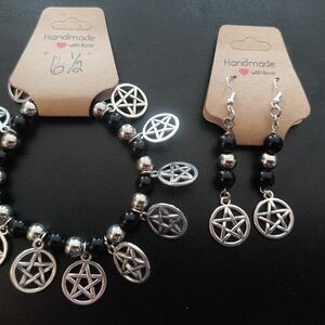Silver and Black Pentacle Jewelry Set